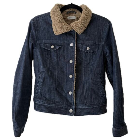 Unisex GAP Vintage-Style 1969 Brown Sherpa Lined Denim Trucker Jacket-XS - Picture 1 of 11